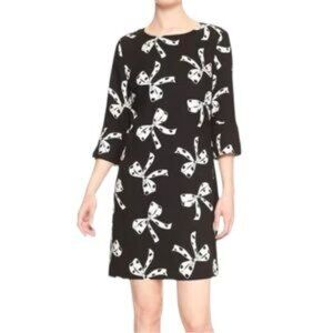 Banana Republic Black White Bows Office‎ Career Shift Dress Size 4 Petite